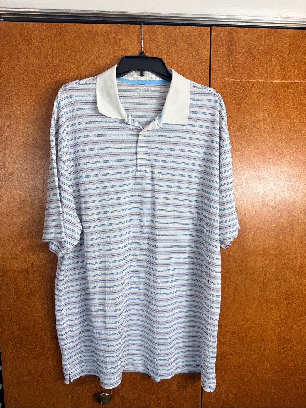 Nike Men's Light Blue & White Striped Polo